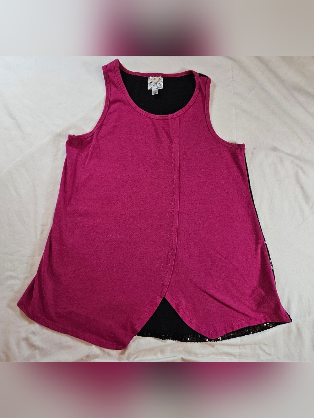 D-signed Girls Pink Sleeveless Tank Top With Black Sequined Back Size L Vintage